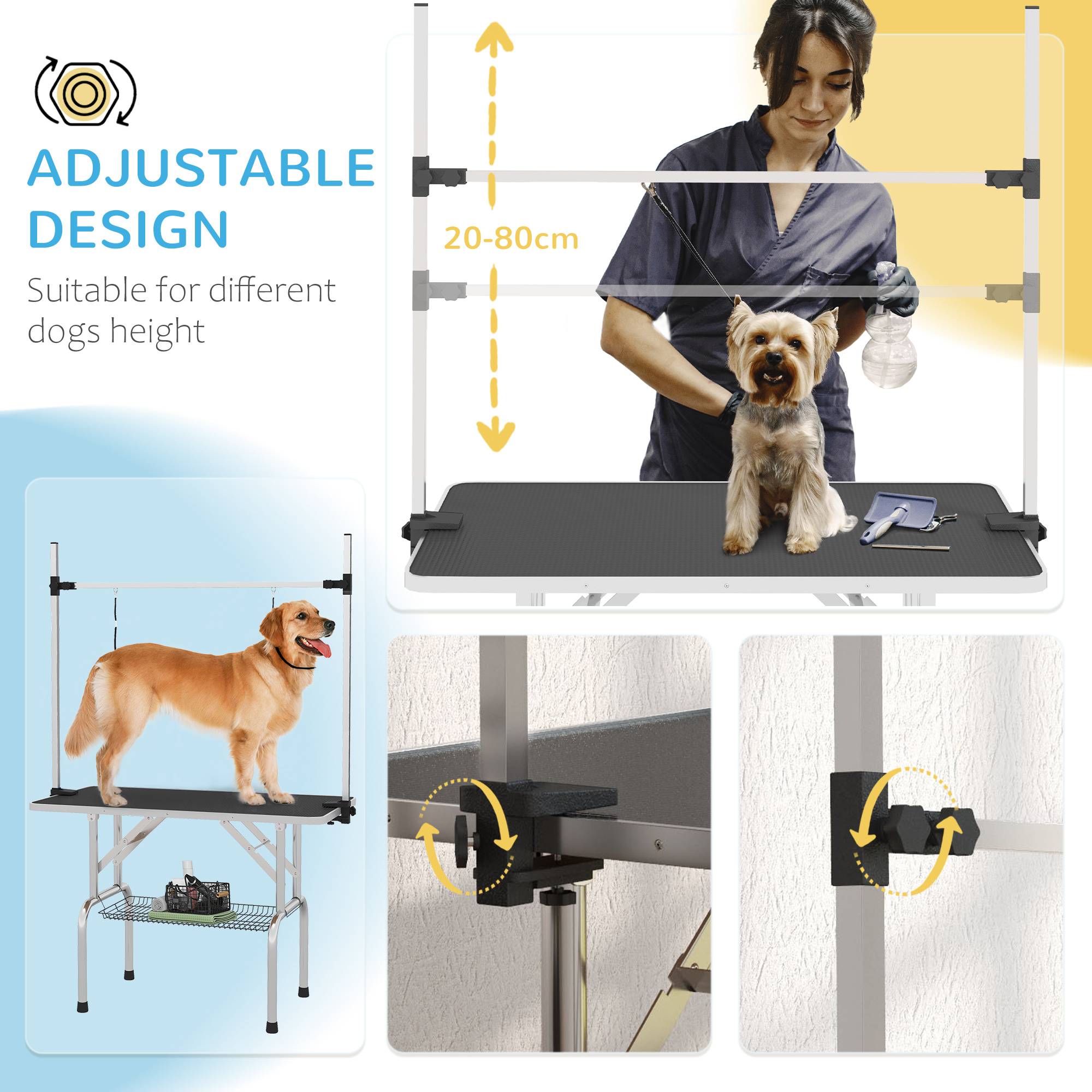 Table Toilettage Chien Pliable Réglable Surface Antidérapante Panier 107x60cm Noir - ComfortXL Pet Living - Image 4