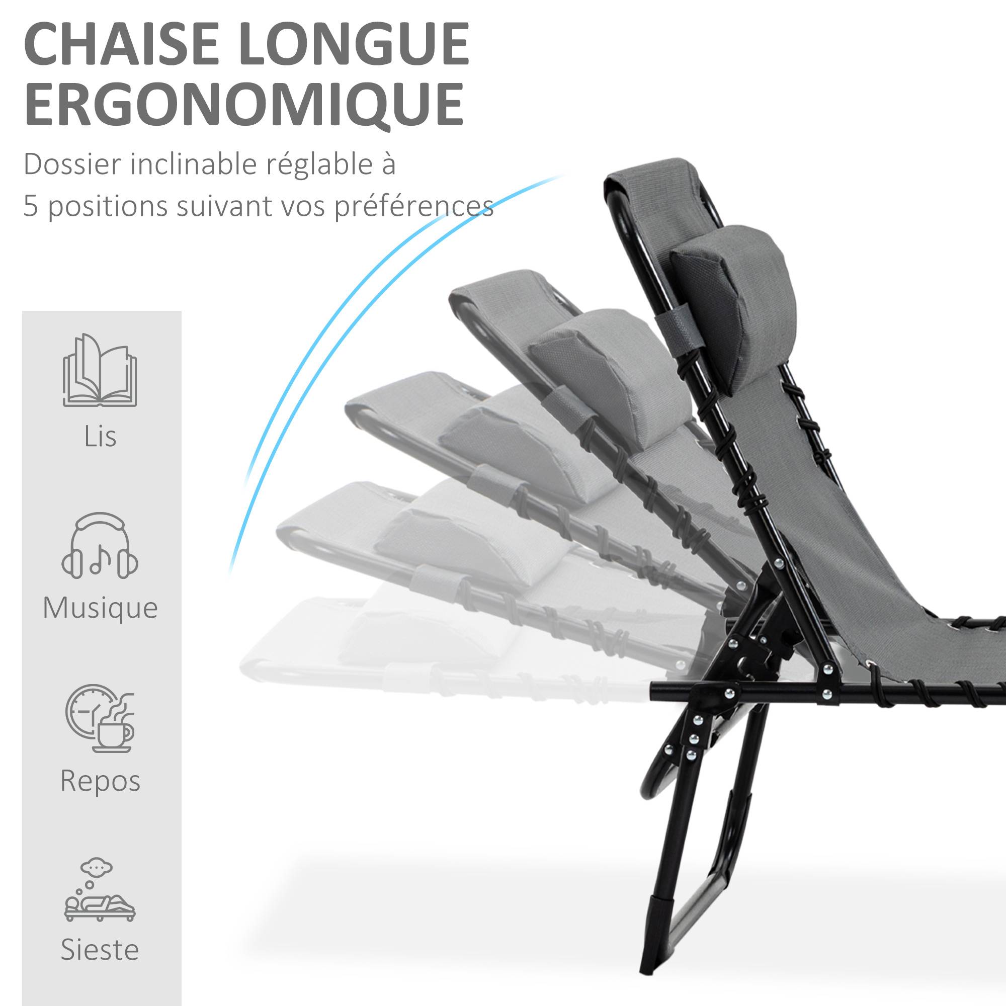 Outsunny - Transat pliable portable dossier réglable - Image 4