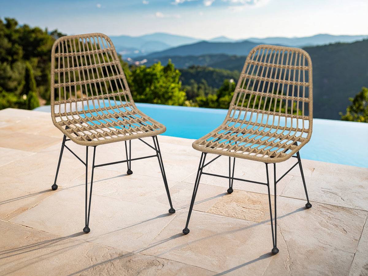 Hesperide - Lot de 2 chaises de jardin en résine tressée Lambada Sesame - Hespéride - Image 2