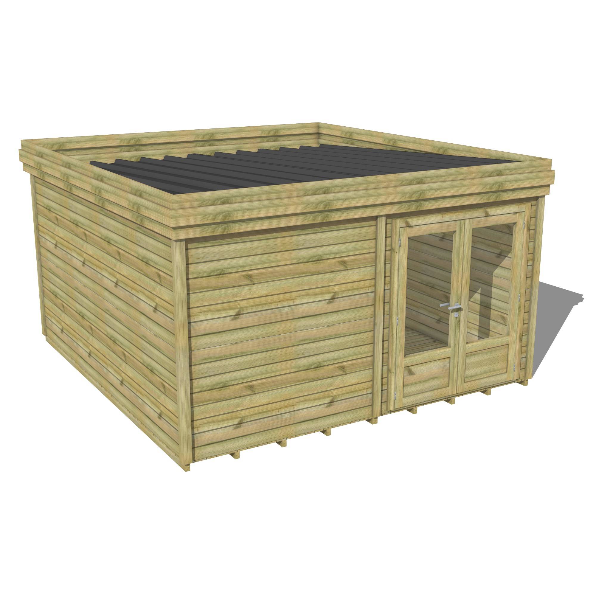 Abri Français - ABRI DE JARDIN bois Pin traité autoclave 27mm - 4,695x4,34m / 20m2 - Bac acier - Plancher bois - Image 1