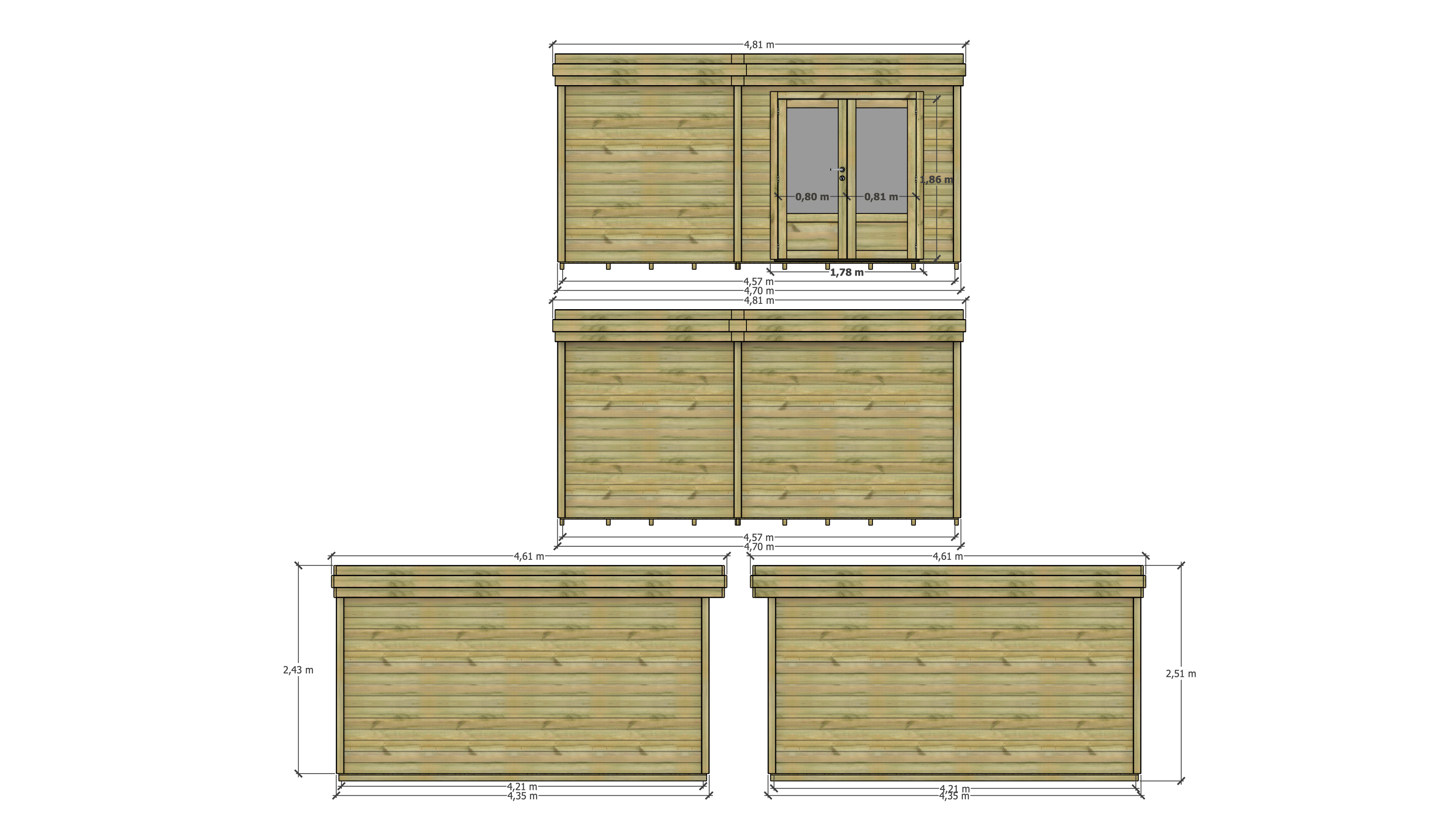 Abri Français - ABRI DE JARDIN bois Pin traité autoclave 27mm - 4,695x4,34m / 20m2 - Bac acier - Plancher bois - Image 4
