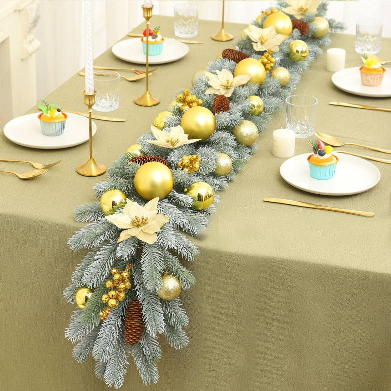 Guirlande de Noël 180 cm, décoration de Noël, vigne de fleurs artificielles de Noël avec accessoires, couronne de Noël, guirlande de Noël cryptée - Image 1
