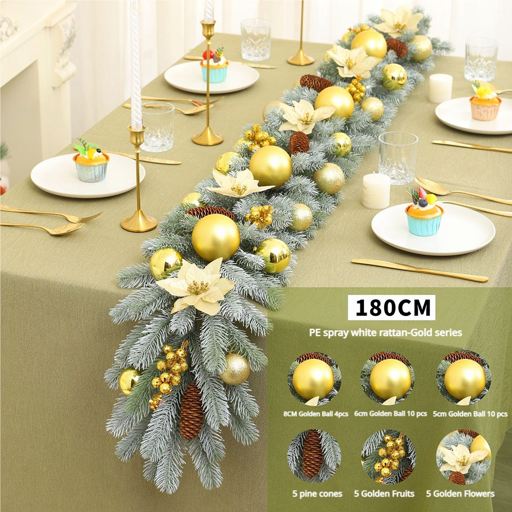 Guirlande de Noël 180 cm, décoration de Noël, vigne de fleurs artificielles de Noël avec accessoires, couronne de Noël, guirlande de Noël cryptée - Image 2