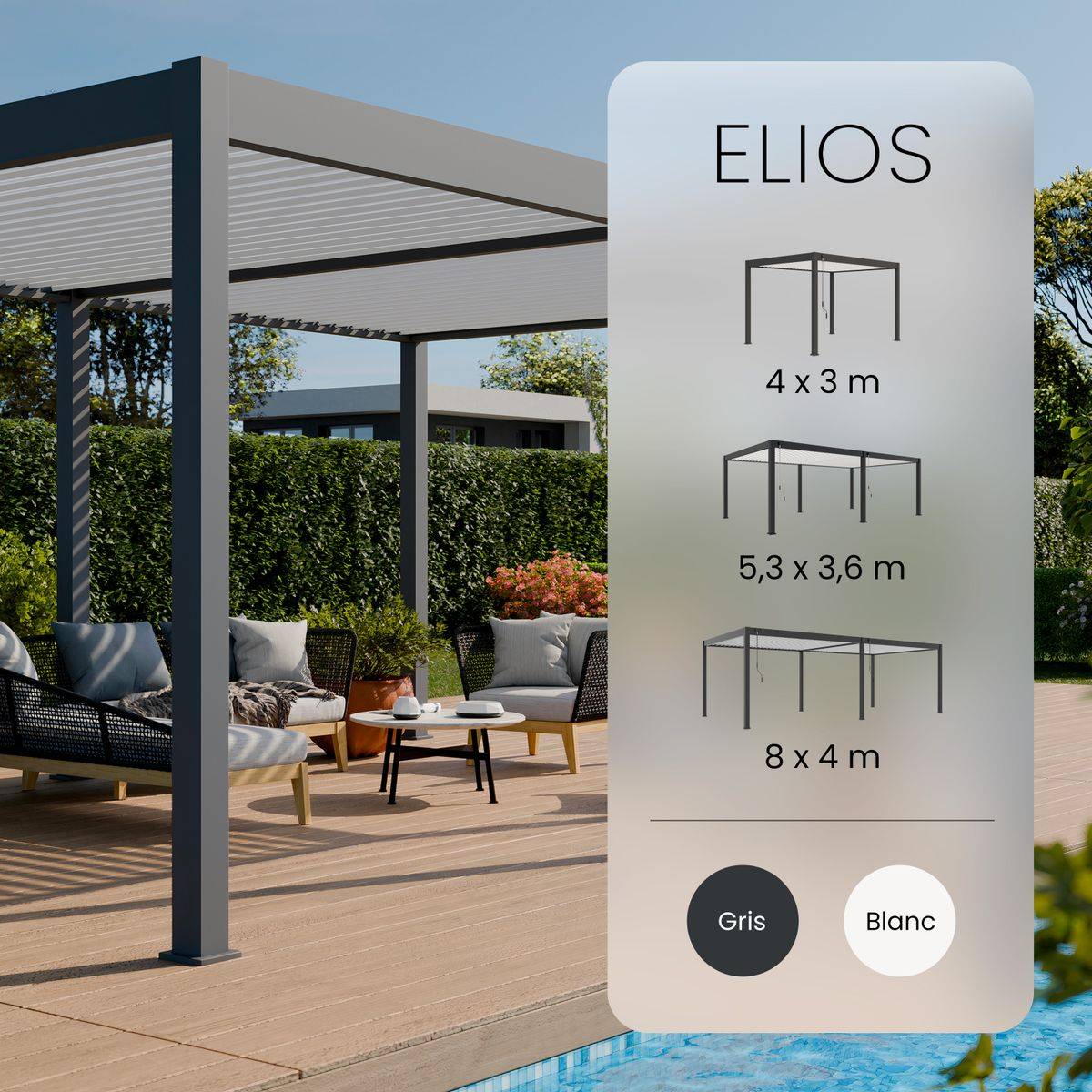 Direct Abris - Pergola Bioclimatique Aluminium Autoportee 12m² - 3x4m - Gris - Lames Orientables de 0 à 120 degrés - ECLIPSE - Image 2