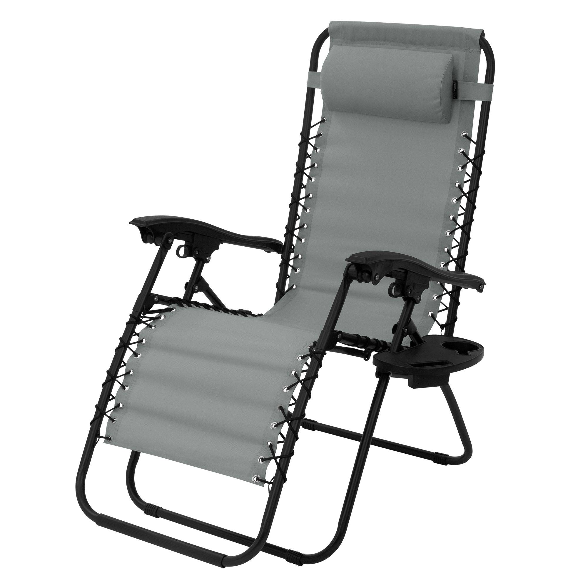 Ecd-Germany - Chaise Longue avec Appui-Tête et Porte-Gobelet, Pliable, Gris, en Acier/Tissu Polyester Oxford, Bain de Soleil de Champing - Image 1