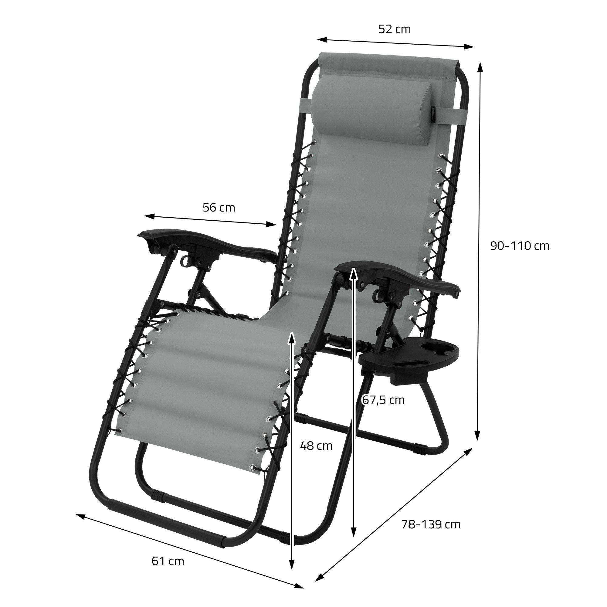 Ecd-Germany - Chaise Longue avec Appui-Tête et Porte-Gobelet, Pliable, Gris, en Acier/Tissu Polyester Oxford, Bain de Soleil de Champing - Image 9