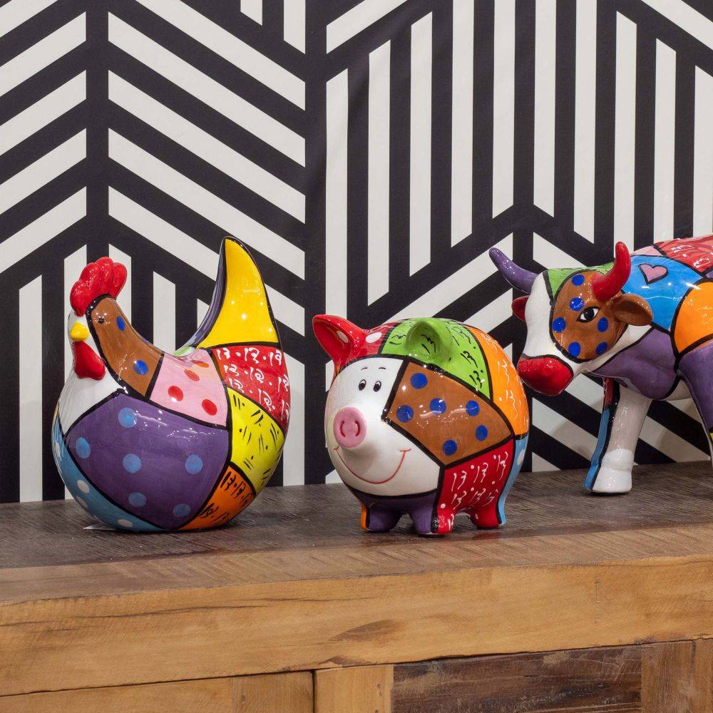 Origen - Tirelire en dolomite peinture multicolore Cochon - Image 2