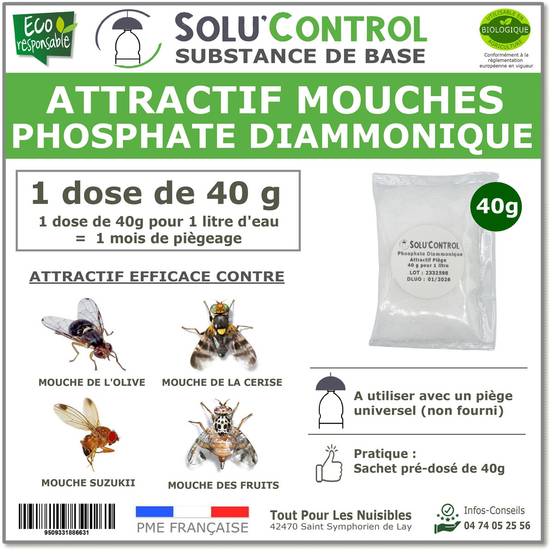 SOLU'CONTROL - Phosphate Diammonique, appât naturel contre les mouches des fruits - Sachet de 40g - Image 1