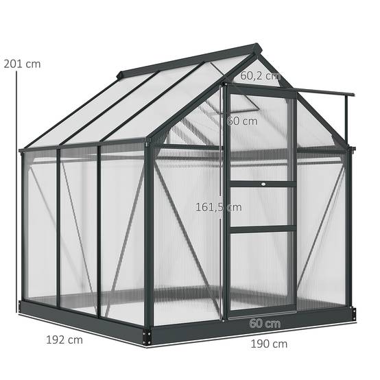 Outsunny - Serre de jardin alu polycarbonate 3,65m² - 1,9x1,92x2,01m - lucarne porte coulissante fondation incluse - Outsunny - Image 3