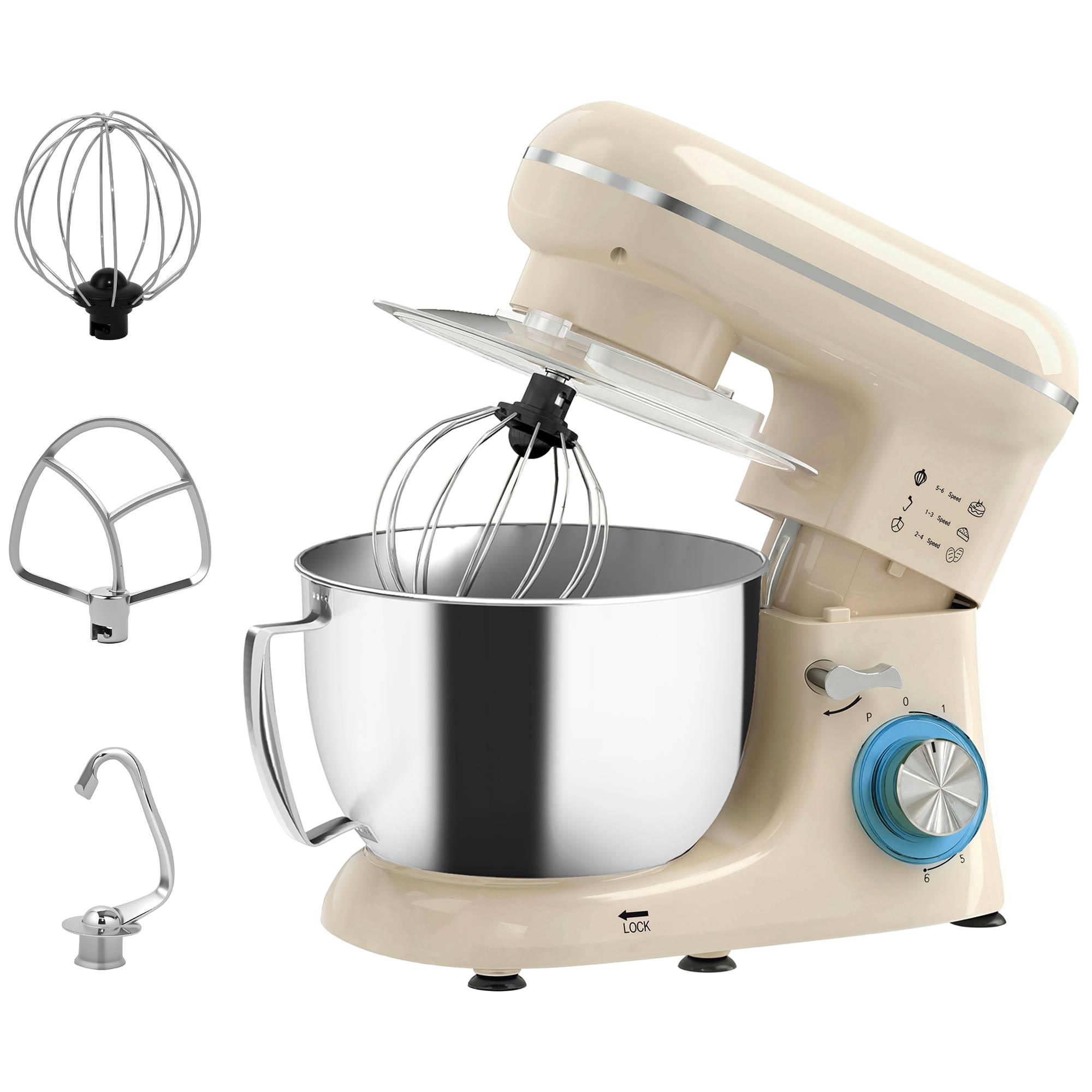 Robot pâtissier 1300W, pétrin pro 4,5L bol inox, vitesses 6+P et fonction pulse, beige - Image 10