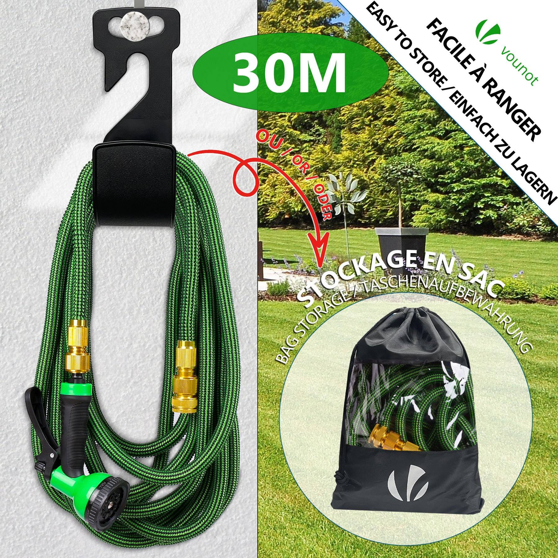 Vounot - Tuyau d’Arrosage Extensible 30m Renforce avec Accessoires vert - Image 5