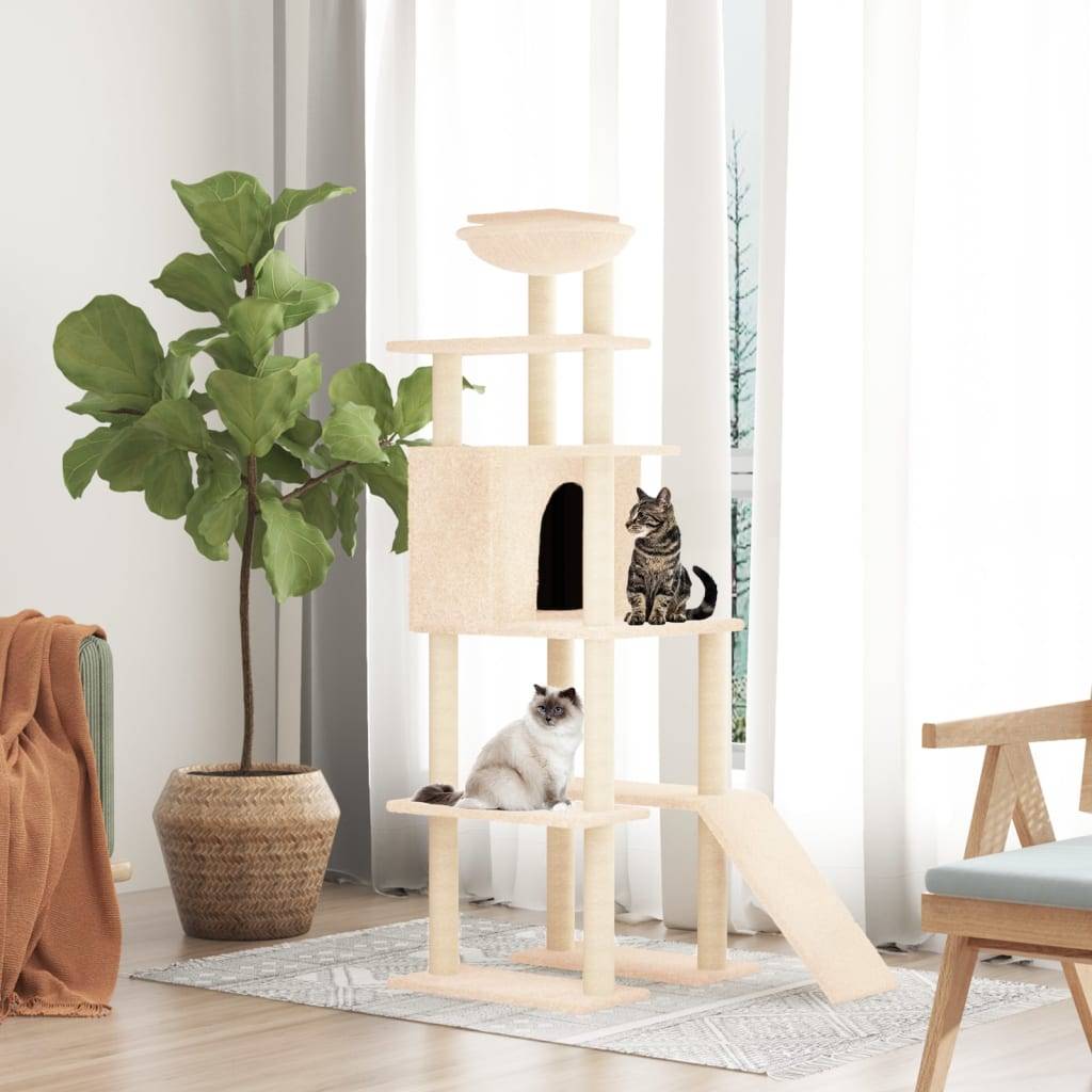 Arbre à Chat Hamac Sisal Échelle Crème 166cm pour Chat Grimpeur Durable - ComfortXL Outdoor Living