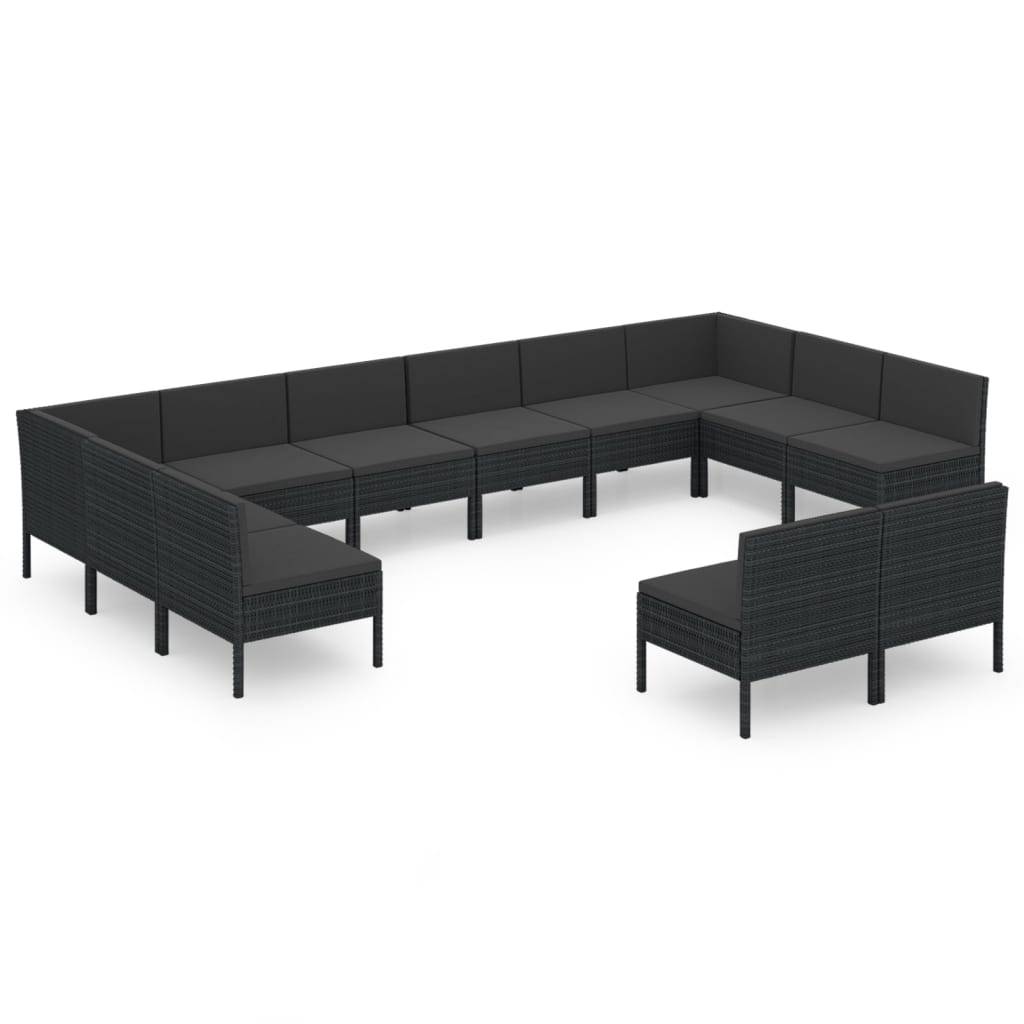 Helloshop26 - Salon de jardin meuble d'extérieur ensemble de mobilier 12 pièces avec coussins résine tressée noir - Image 1