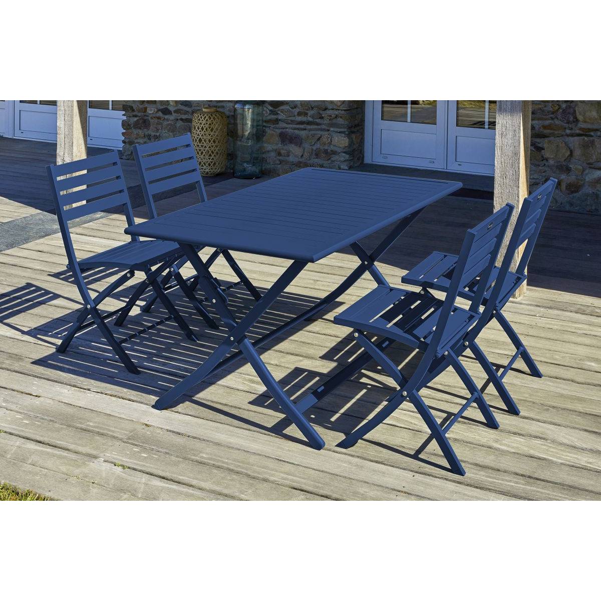Paris Prix - Table de Jardin Pliante & 4 Chaises "Marius" 140cm Bleu Marine - Image 6