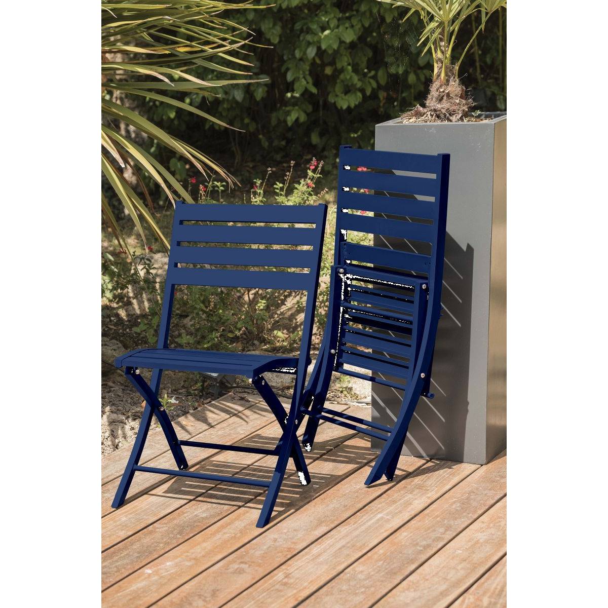 Paris Prix - Table de Jardin Pliante & 4 Chaises "Marius" 140cm Bleu Marine - Image 5