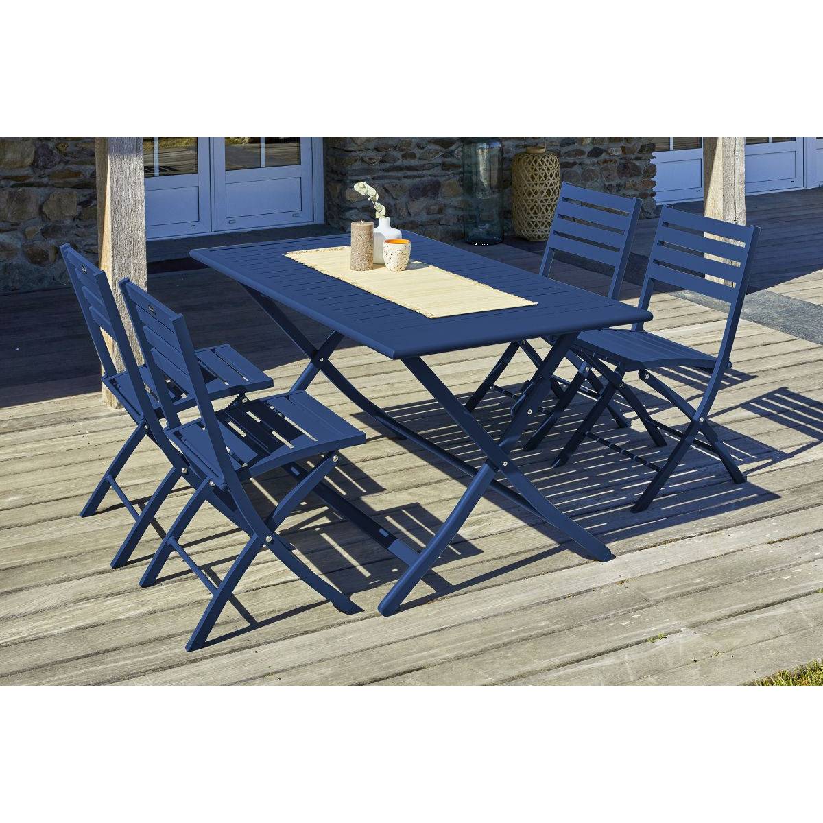 Paris Prix - Table de Jardin Pliante & 4 Chaises "Marius" 140cm Bleu Marine - Image 7