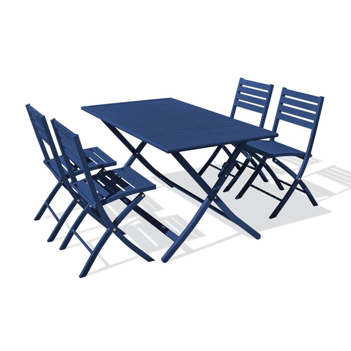 Paris Prix - Table de Jardin Pliante & 4 Chaises "Marius" 140cm Bleu Marine - Image 2