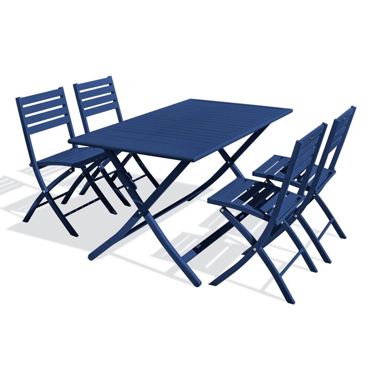 Paris Prix - Table de Jardin Pliante & 4 Chaises "Marius" 140cm Bleu Marine - Image 1