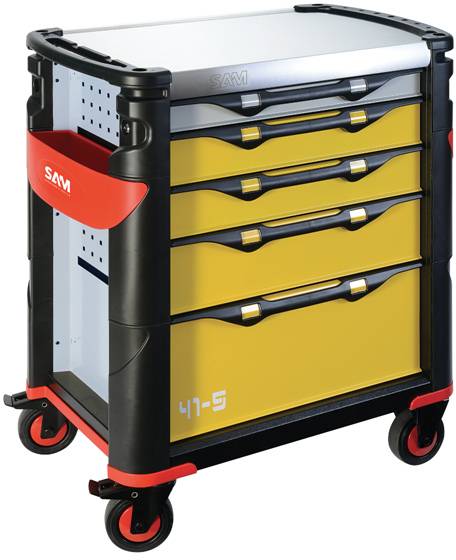 Servante grand volume SAM OUTILLAGE 5 tiroirs jaune à plateau inox - 415HREN
