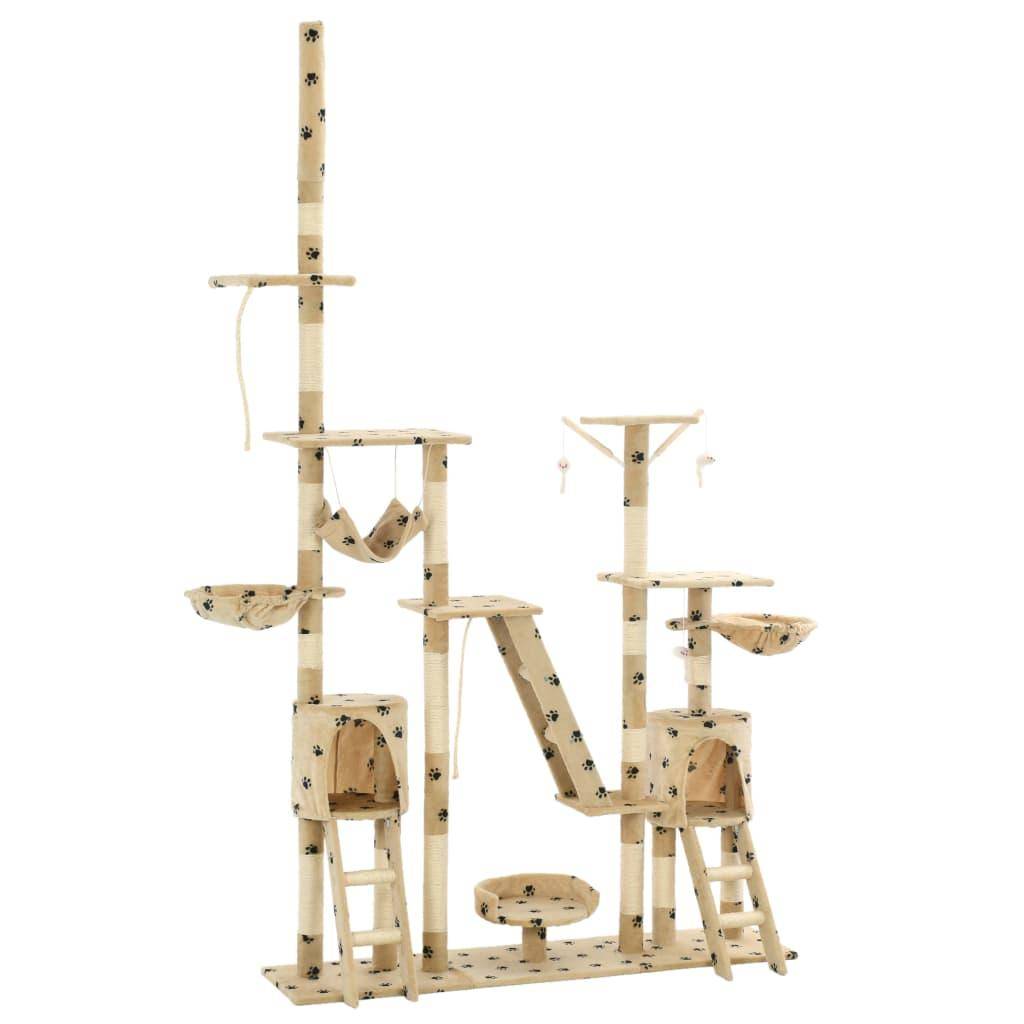 Helloshop26 - Arbre à chat griffoir grattoir niche jouet animaux peluché 230-250 cm empreintes de pattes beige - Image 2