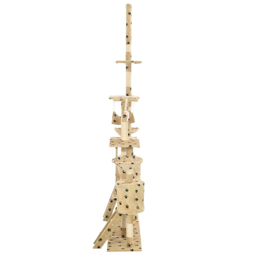 Helloshop26 - Arbre à chat griffoir grattoir niche jouet animaux peluché 230-250 cm empreintes de pattes beige - Image 4