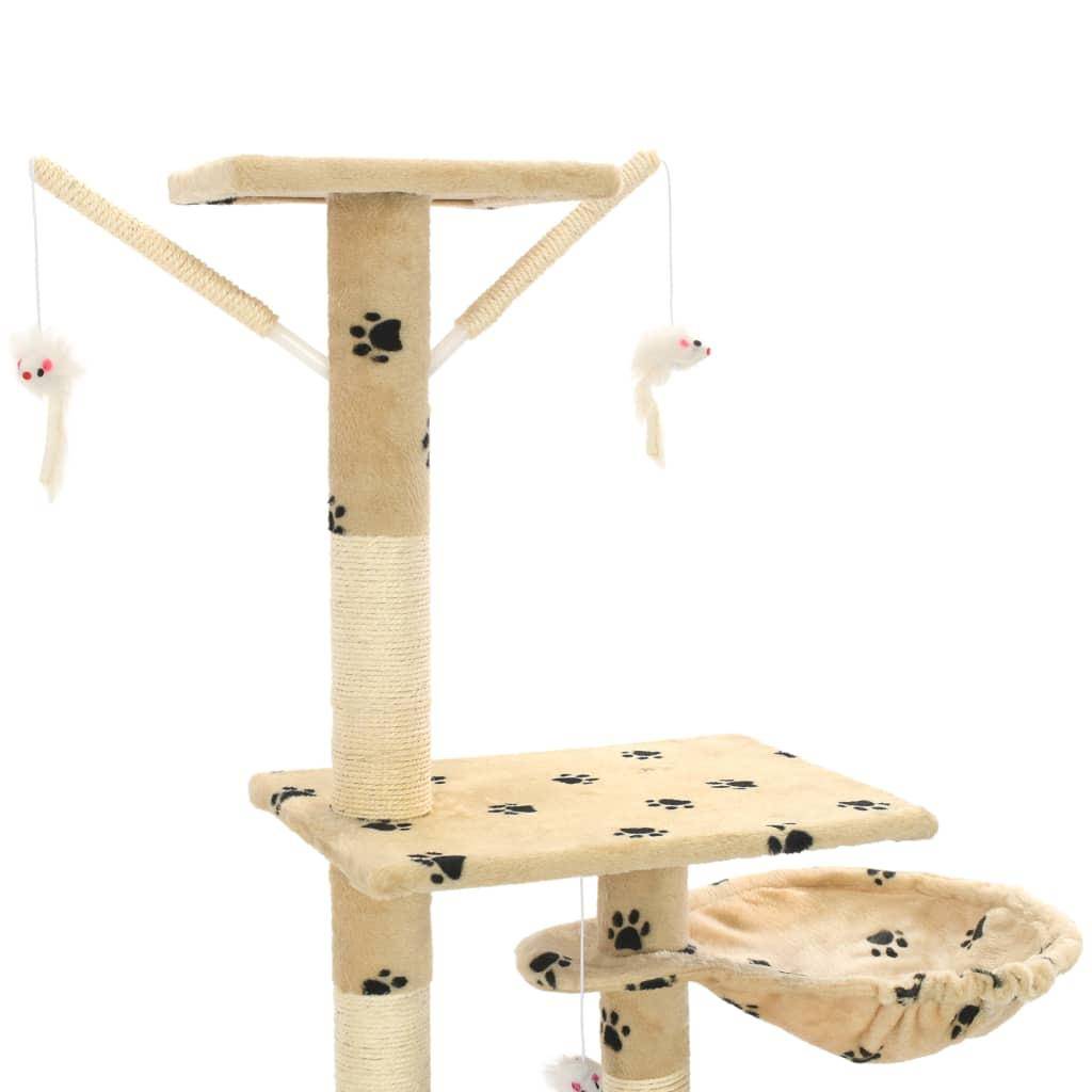 Helloshop26 - Arbre à chat griffoir grattoir niche jouet animaux peluché 230-250 cm empreintes de pattes beige - Image 5