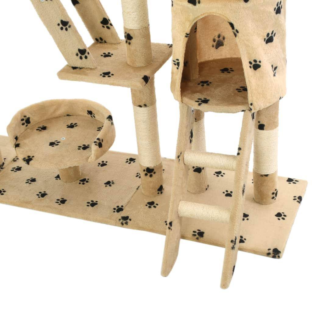 Helloshop26 - Arbre à chat griffoir grattoir niche jouet animaux peluché 230-250 cm empreintes de pattes beige - Image 7