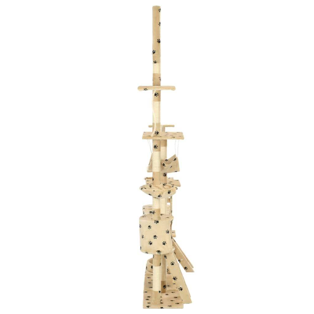 Helloshop26 - Arbre à chat griffoir grattoir niche jouet animaux peluché 230-250 cm empreintes de pattes beige - Image 3