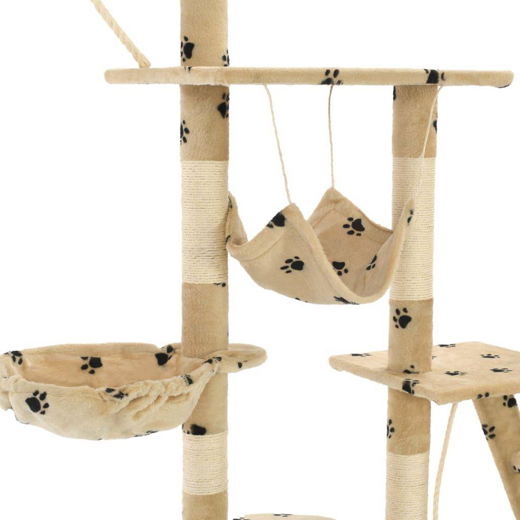 Helloshop26 - Arbre à chat griffoir grattoir niche jouet animaux peluché 230-250 cm empreintes de pattes beige - Image 6