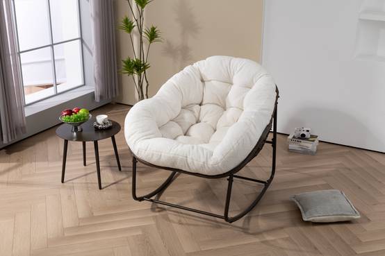 Fauteuil à Bascule en Résine Tressée pour Jardin ou Salon avec Coussin Moelleux Blanc XXL - ComfortXL Outdoor Living - Image 4