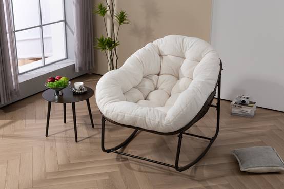 Fauteuil à Bascule en Résine Tressée pour Jardin ou Salon avec Coussin Moelleux Blanc XXL - ComfortXL Outdoor Living - Image 2