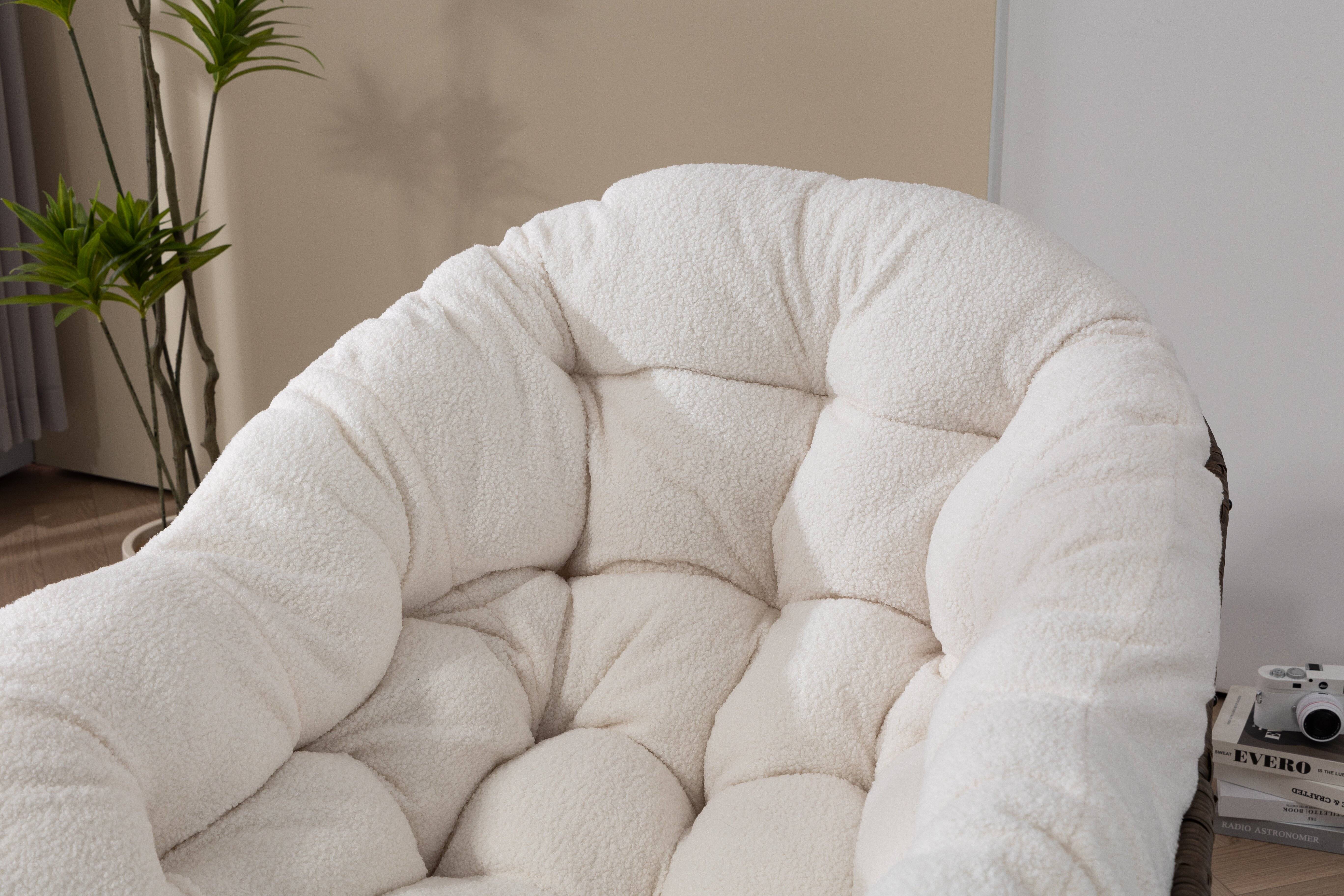 Fauteuil à Bascule en Résine Tressée pour Jardin ou Salon avec Coussin Moelleux Blanc XXL - ComfortXL Outdoor Living - Image 1