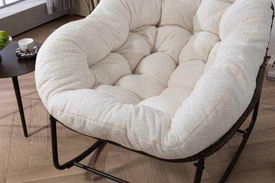 Fauteuil à Bascule en Résine Tressée pour Jardin ou Salon avec Coussin Moelleux Blanc XXL - ComfortXL Outdoor Living - Image 8