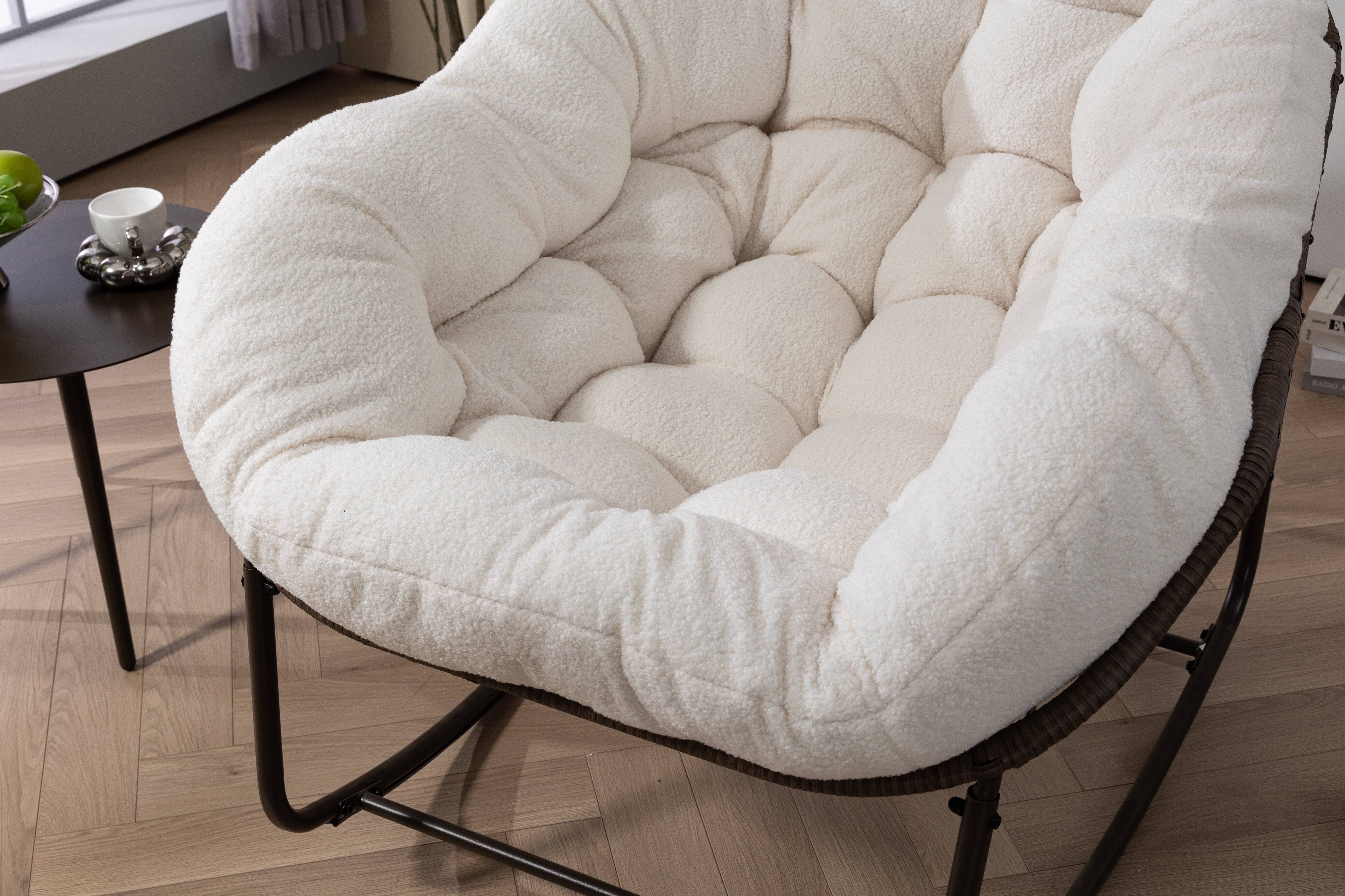 Fauteuil à Bascule en Résine Tressée pour Jardin ou Salon avec Coussin Moelleux Blanc XXL - ComfortXL Outdoor Living - Image 8