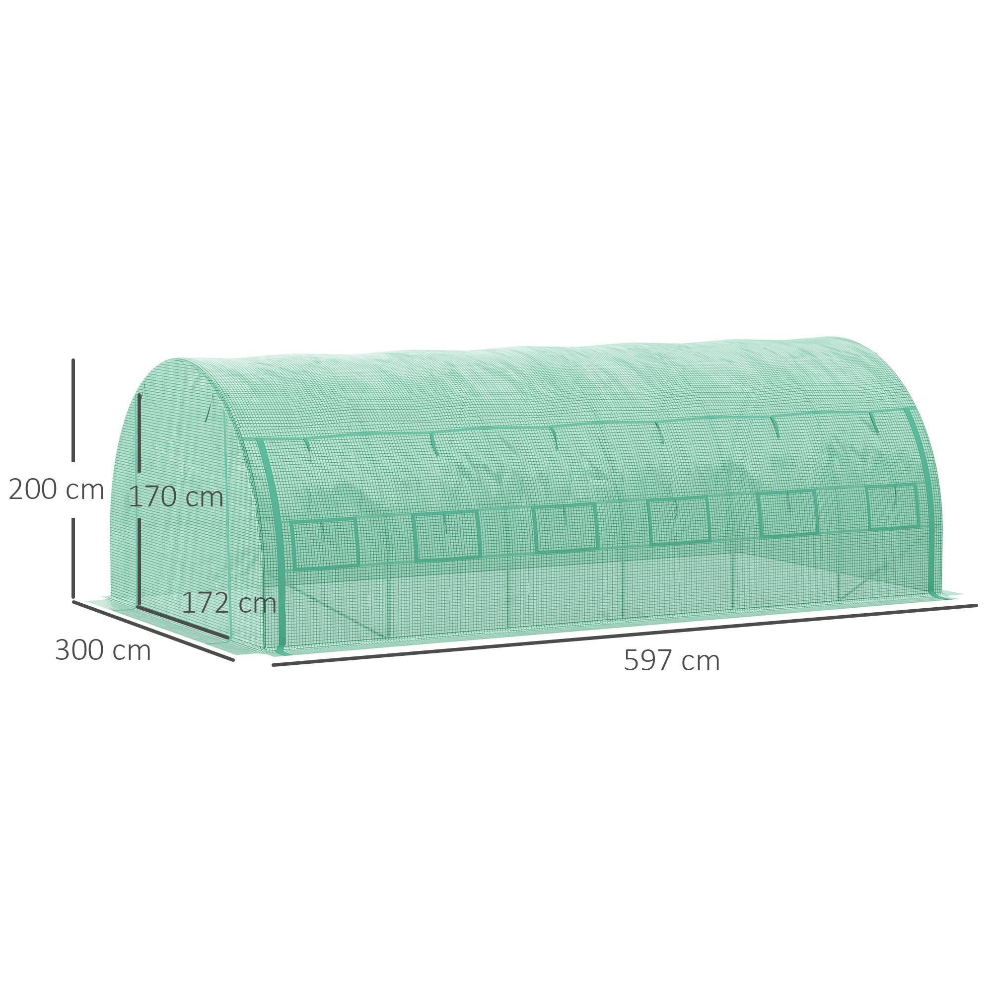 Serre de jardin serre tunnel 18 m² avec porte, parois latérales enroulables 12 fenêtres acier PE 4 x 3 x 2 m vert - Image 5