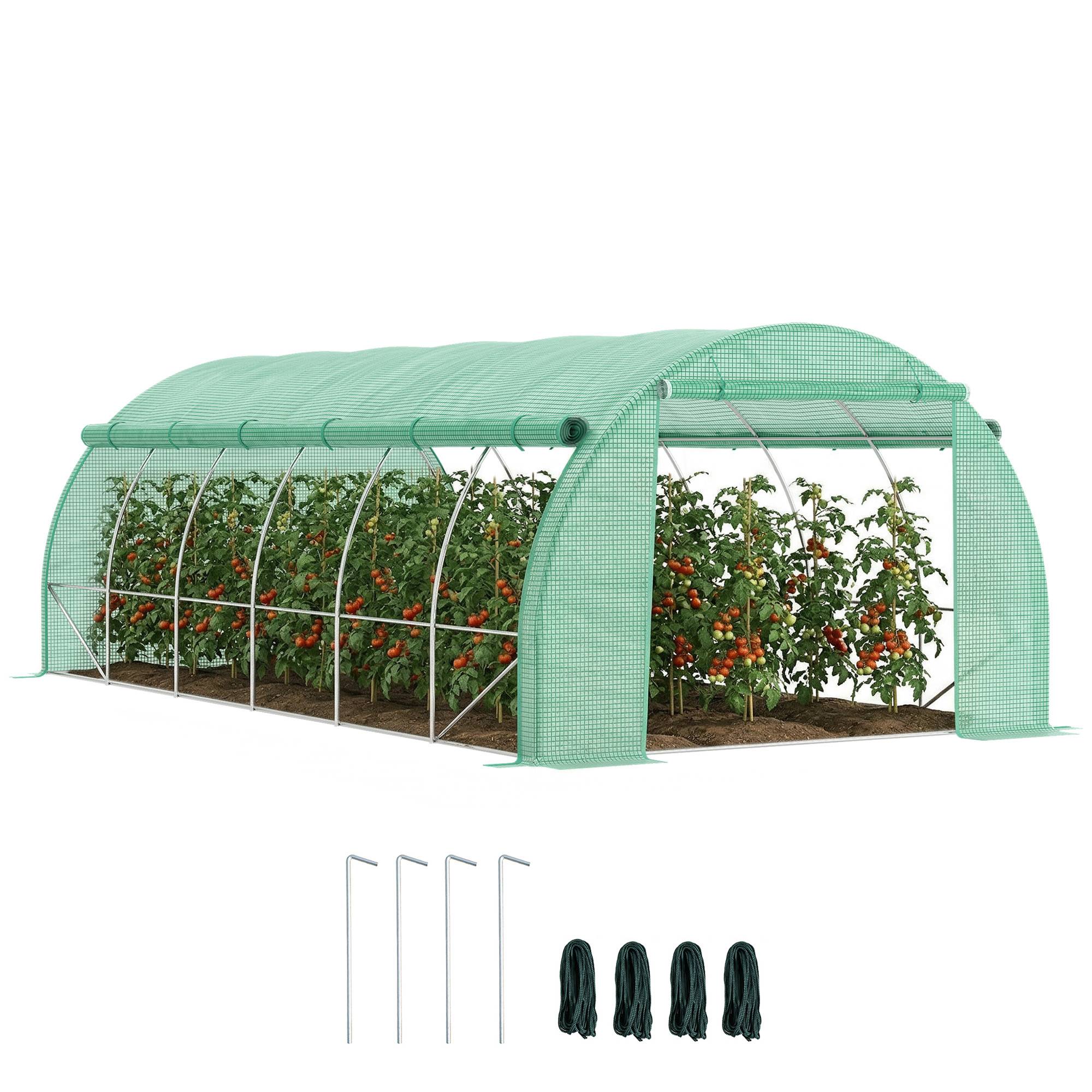 Serre de jardin serre tunnel 18 m² avec porte, parois latérales enroulables 12 fenêtres acier PE 4 x 3 x 2 m vert - Image 1