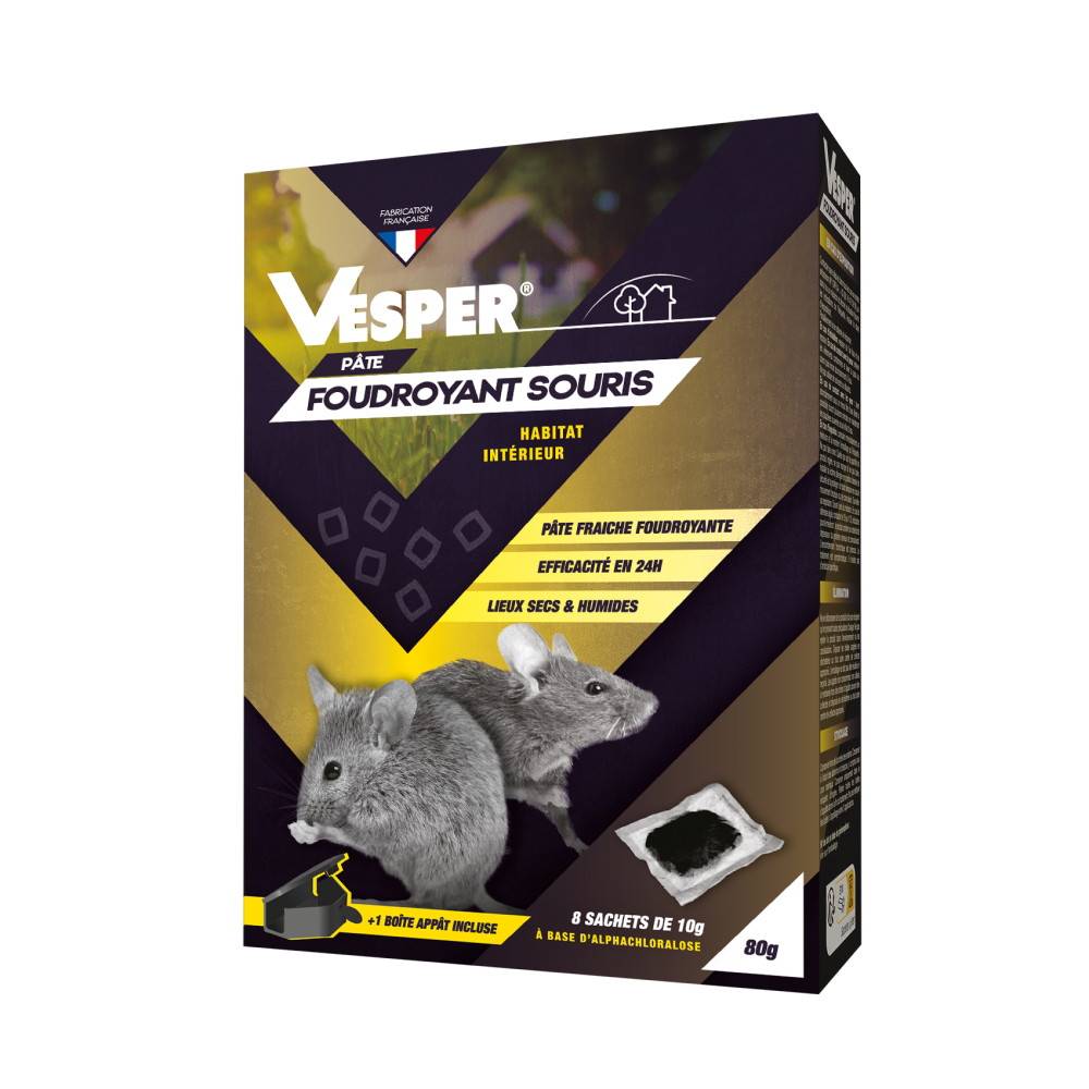Vesper - Pâte appât prêt à l'emploi pour souris + 1 boîte appât - 8 sachets de 10 g Vesper