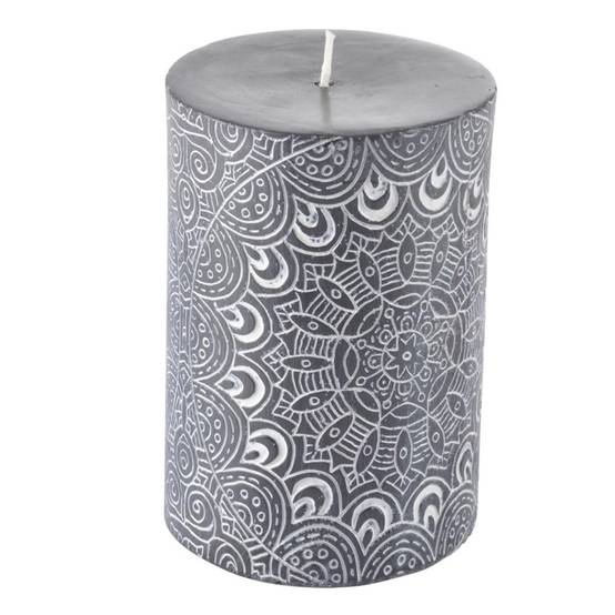 Bougie Pilier Mandala "Graphic Ethnic" 10cm Noir