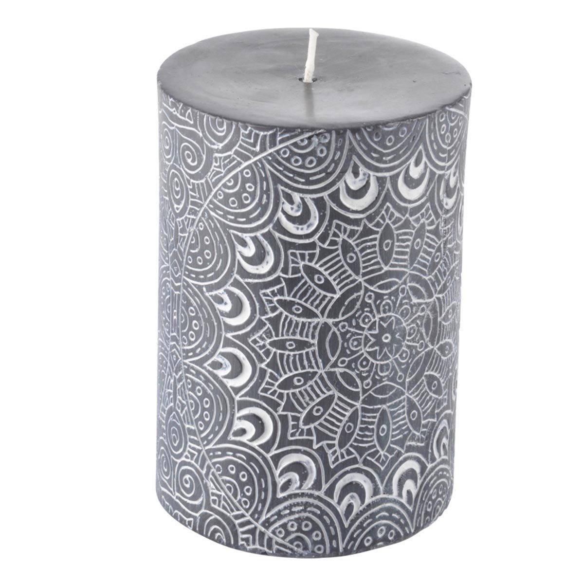 Bougie Pilier Mandala "Graphic Ethnic" 10cm Noir