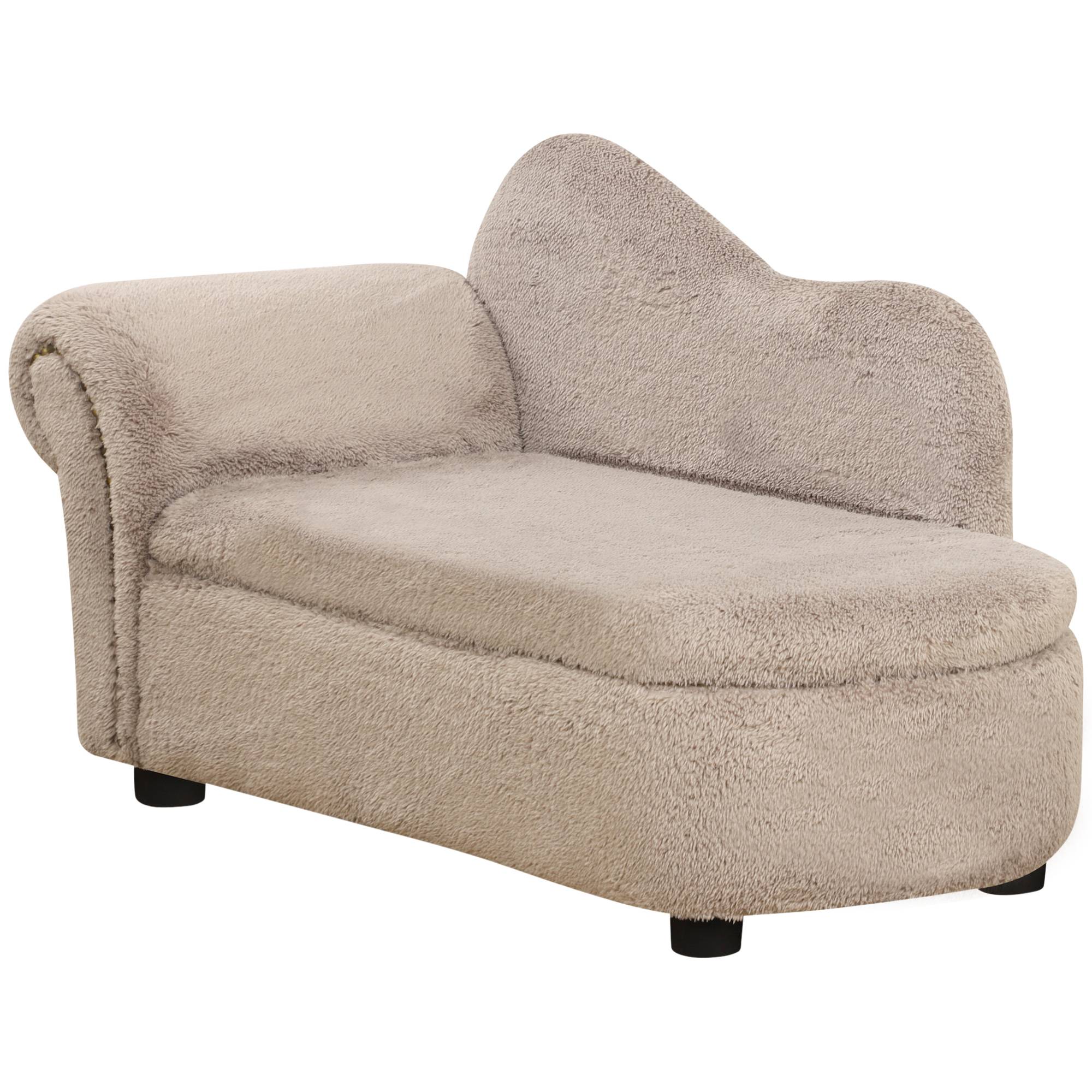 Sans Marque - Canapé surélevé chien rangement rétractable rembourré bois velours 80x40x46 cm beige - Image 2