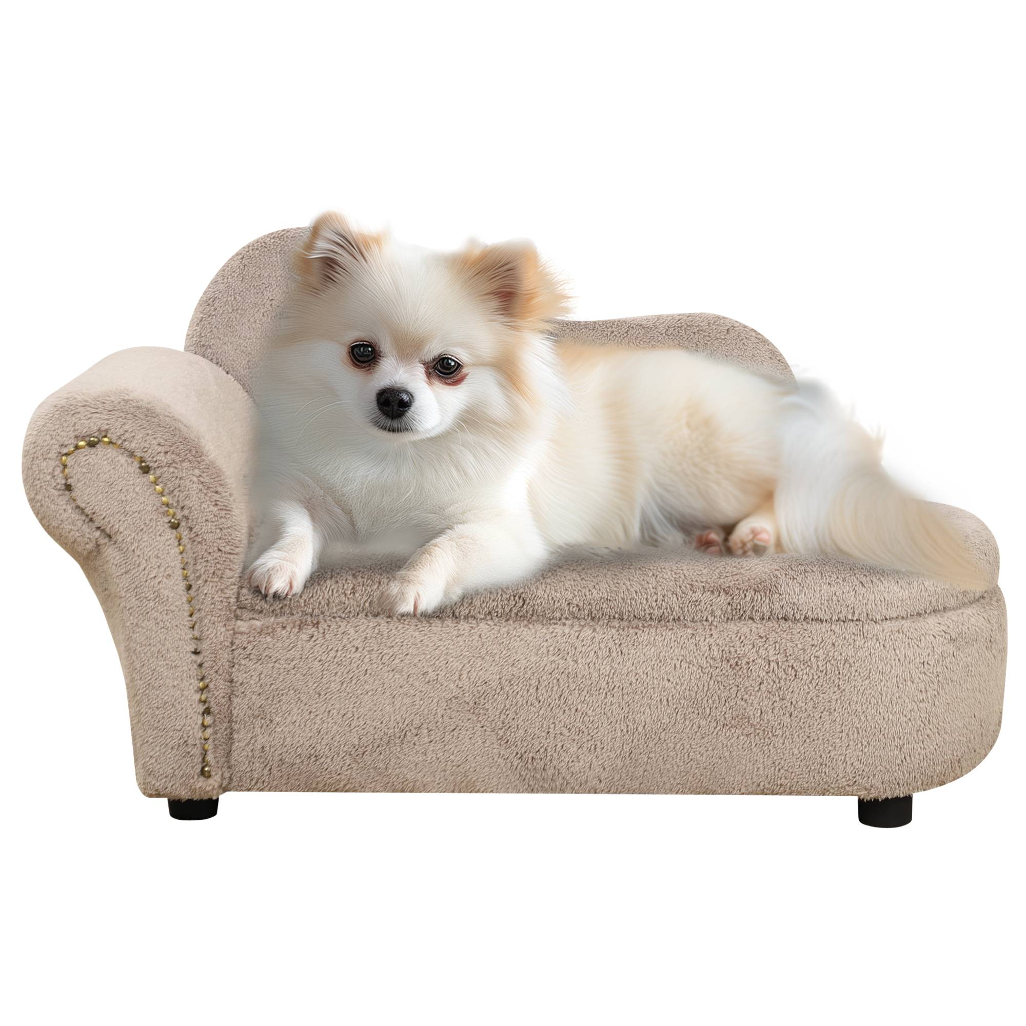 Sans Marque - Canapé surélevé chien rangement rétractable rembourré bois velours 80x40x46 cm beige - Image 1