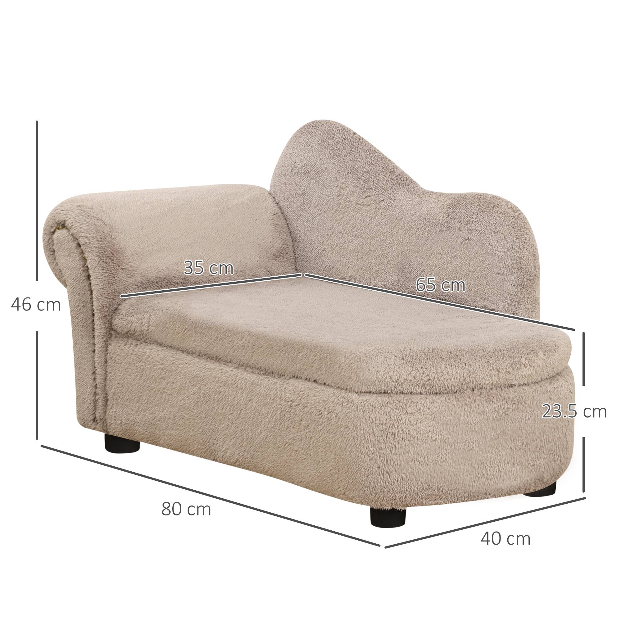 Sans Marque - Canapé surélevé chien rangement rétractable rembourré bois velours 80x40x46 cm beige - Image 5
