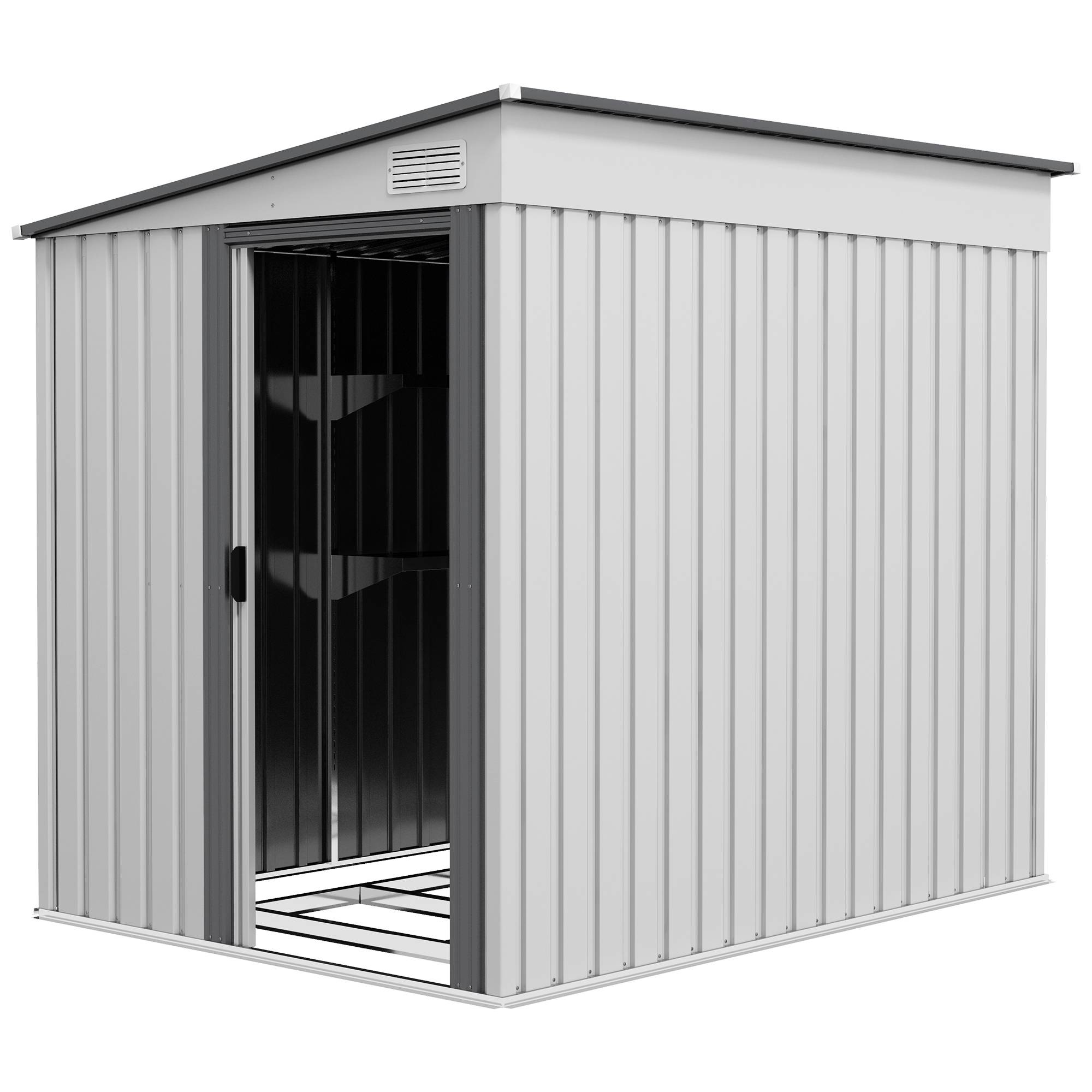 Abri de jardin métal blanc 1,5x2 m avec base, porte coulissante et toit pente extérieur - Image 2