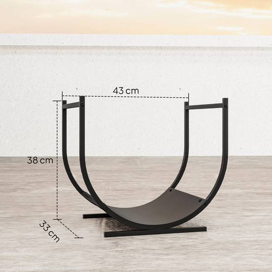 Range-bûches porte buche de cheminée incurvé robust pour intérieur et extérieur, cadre en métal, 43 x 33 x 38 cm, noir - Image 5