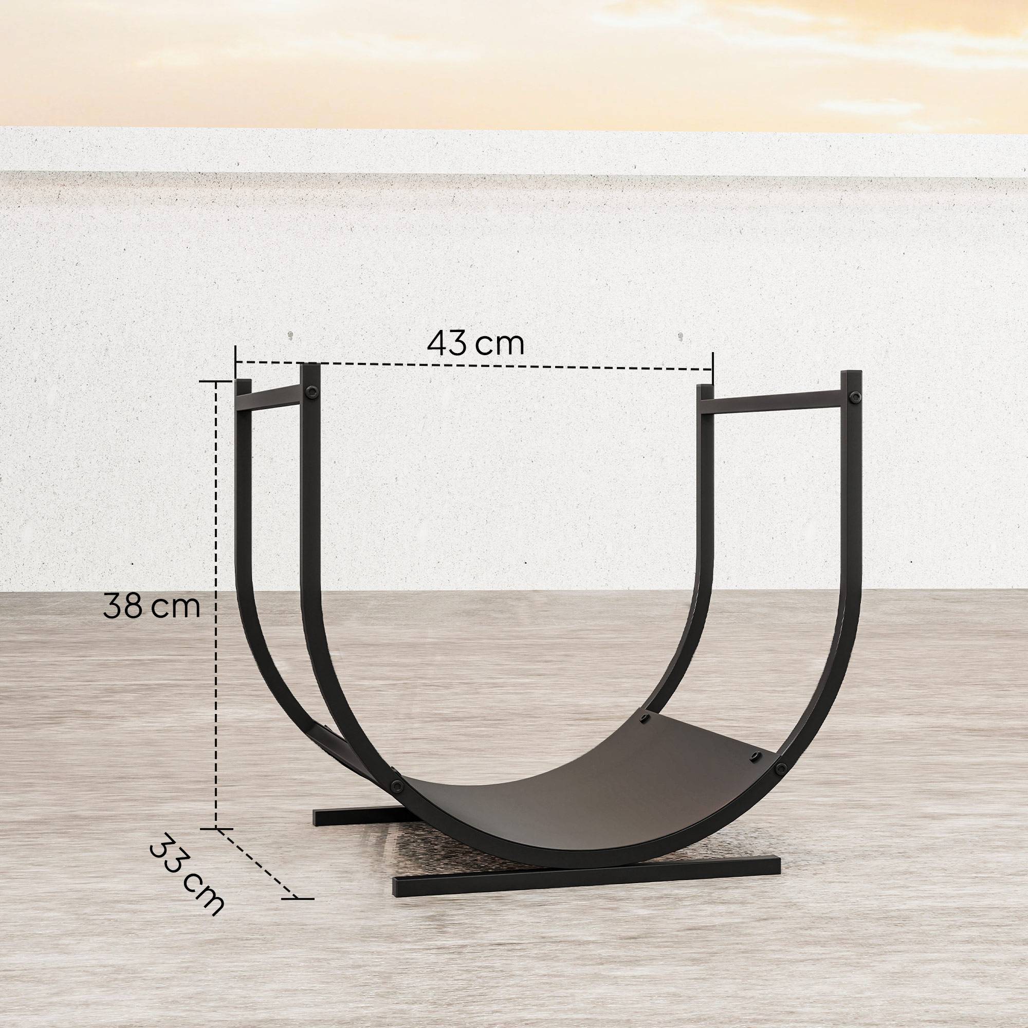 Range-bûches porte buche de cheminée incurvé robust pour intérieur et extérieur, cadre en métal, 43 x 33 x 38 cm, noir - Image 5