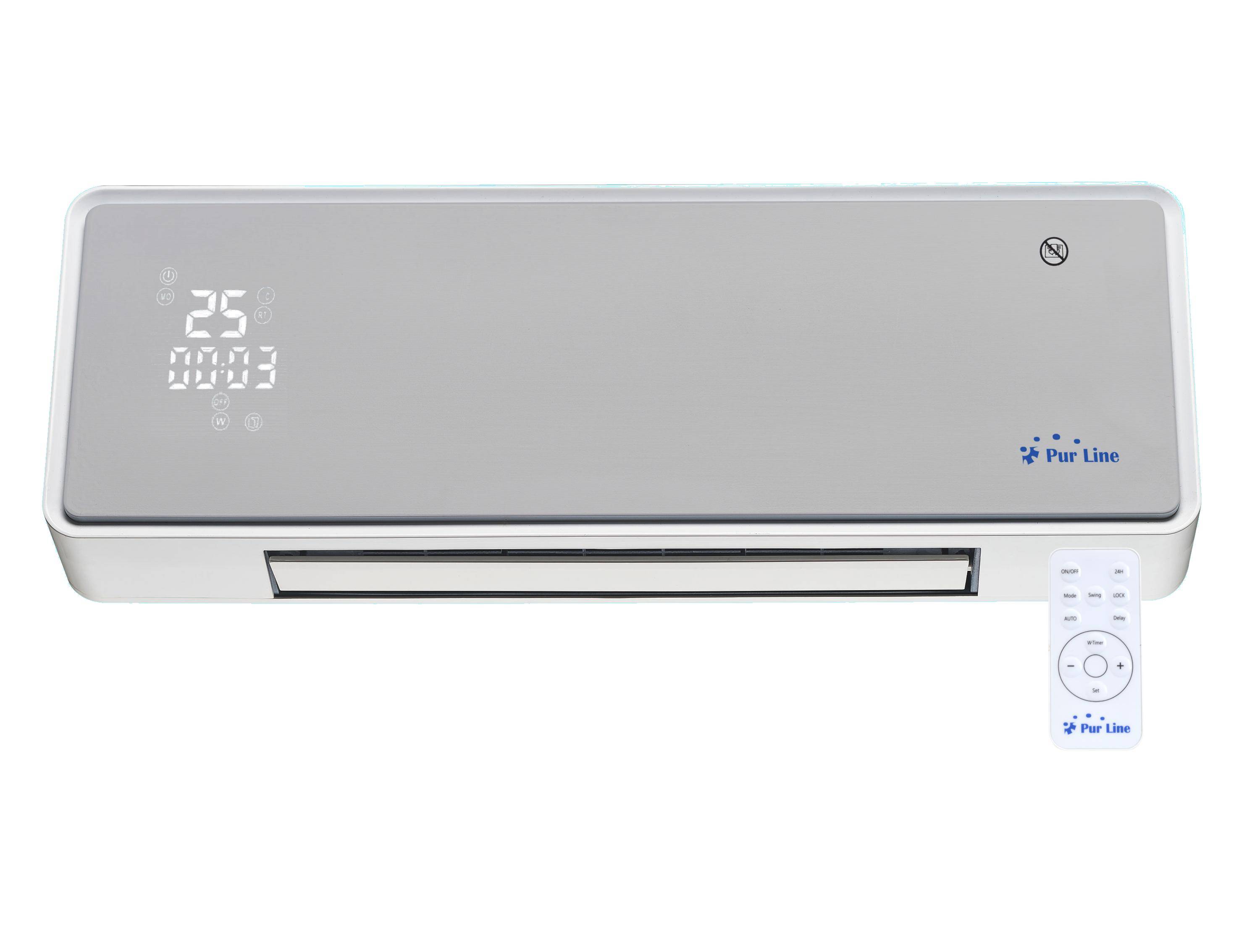 Chauffage soufflant 2000 W façade en verre argenté télécommande et minuterie - Purline - Image 1