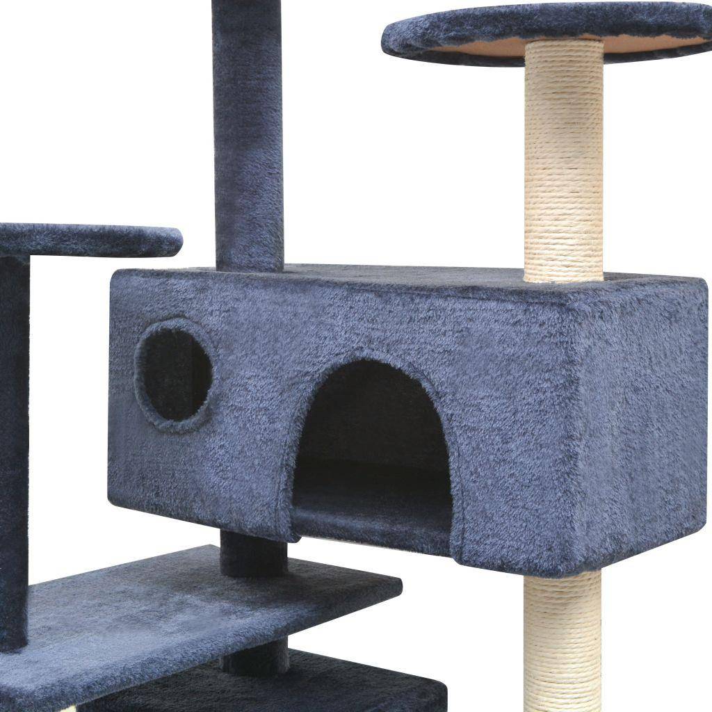 Helloshop26 - Arbre à chat griffoir grattoir niche jouet animaux peluché en sisal 125 cm bleu foncé - Image 3