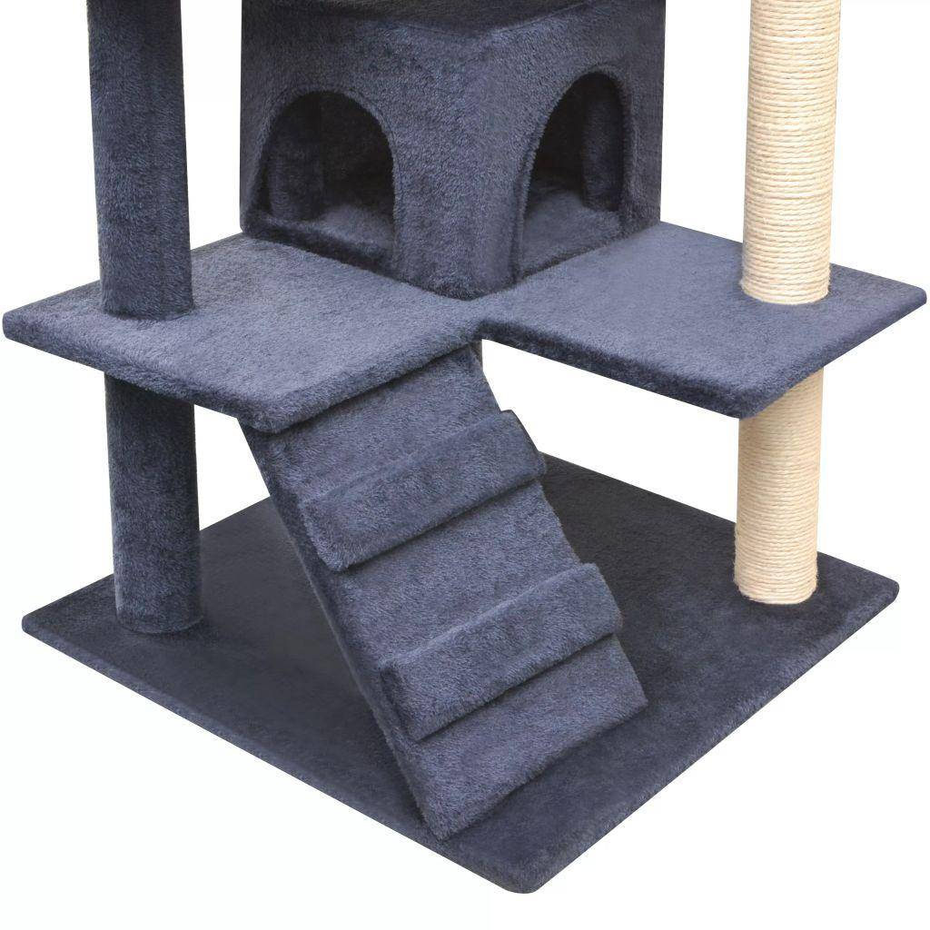 Helloshop26 - Arbre à chat griffoir grattoir niche jouet animaux peluché en sisal 125 cm bleu foncé - Image 4