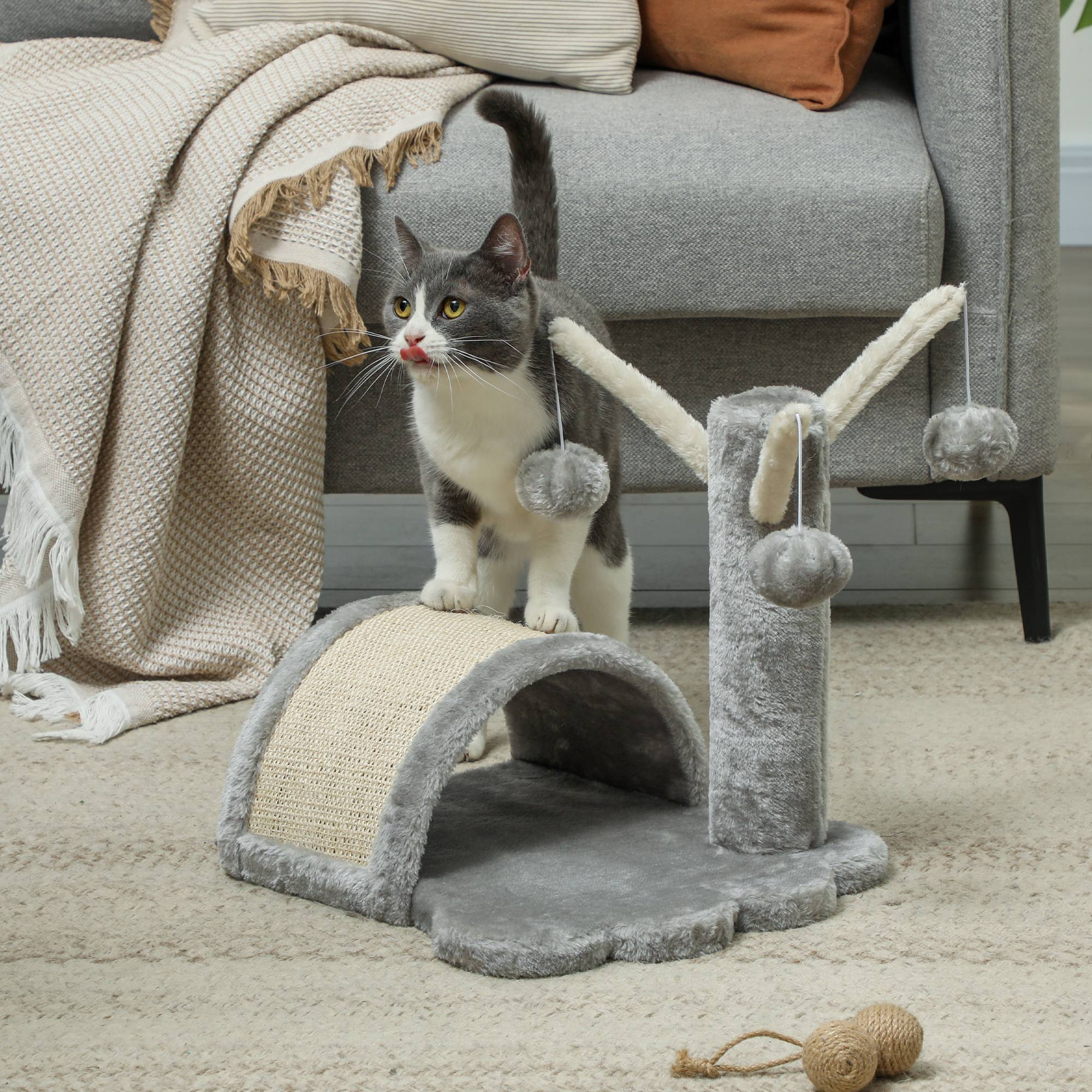ComfortXL - Petit arbre à chat bois et peluche pour tous chats pont à griffer et jeu gris 40cm - ComfortXL Outdoor Living - Image 9