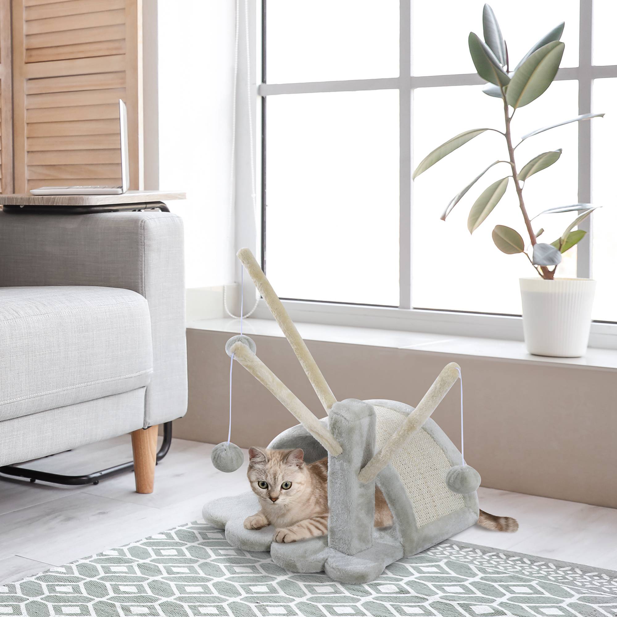 ComfortXL - Petit arbre à chat bois et peluche pour tous chats pont à griffer et jeu gris 40cm - ComfortXL Outdoor Living - Image 3